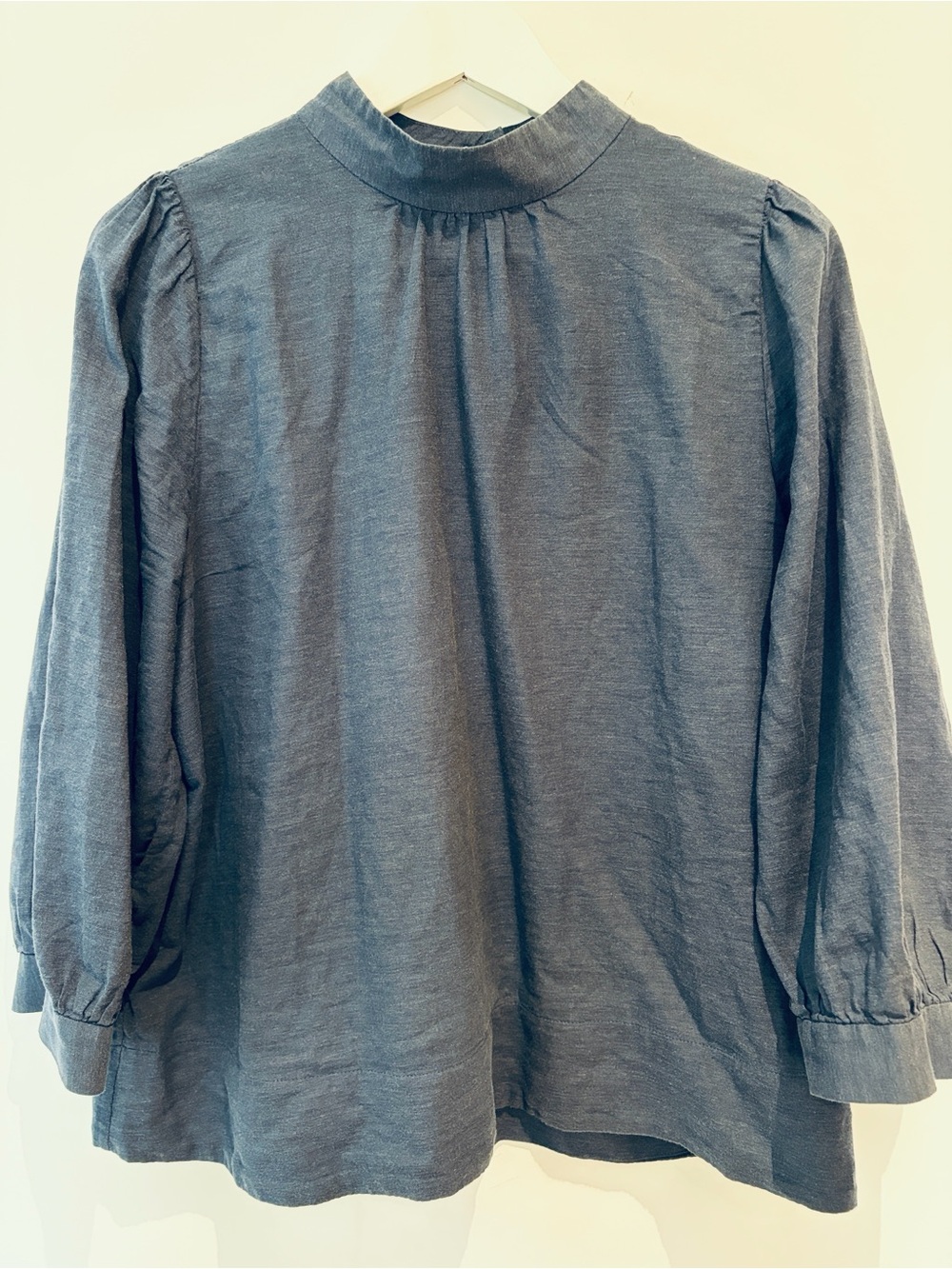 Everlane Slate Blue Mock-Neck Long-Sleeve Blouse (size: M)